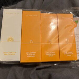 AprilSkin NIB Set - Carrot/Calendula Peel Off, Acne‎ Foam, Blemish Serum & Cream